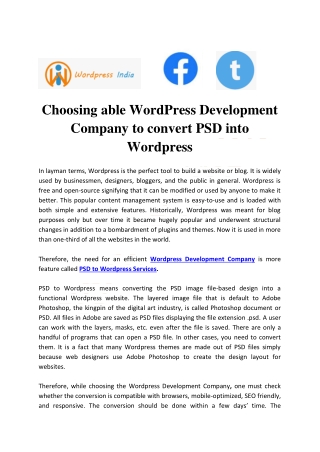 Choosing able WordPress Development Company to convert PSD into Wordpress