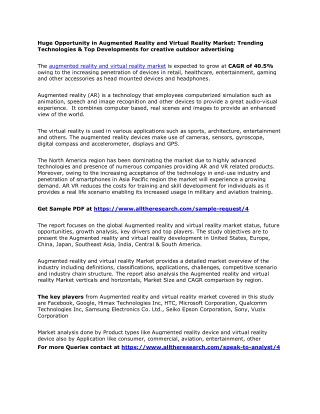 Huge Opportunity in Augmented Reality and Virtual Reality Market: Trending Technologies & Top Developments for creative