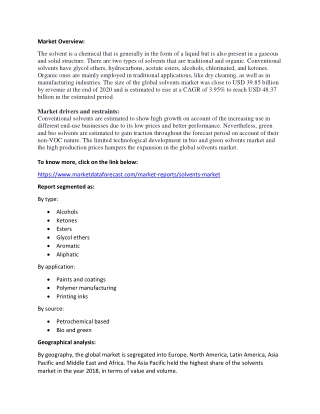 Solvents Market Outlook, Trends, Size and Growth to 2025