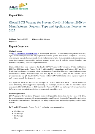 BCG Vaccine for Prevent Covid 19 Is Set to Boom in 2020 And Coming Years
