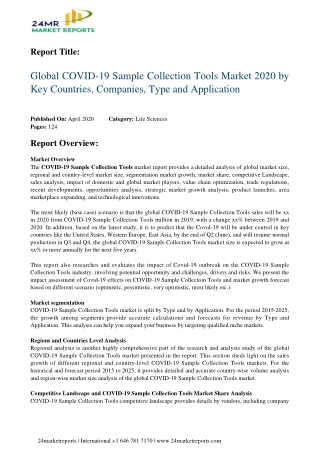 COVID 19 Sample Collection Tools Incredible Possibilities and Industry Growth 2020 2025
