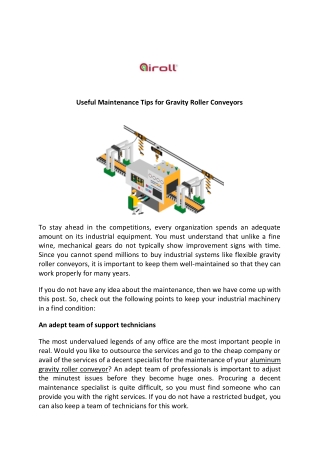 Get Useful Maintenance Tips for Gravity Roller Conveyors