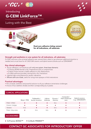 GC G-CEM LinkForce — Dual Cure Adhesive Luting Cement.