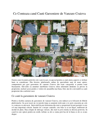 Ce Conteaza cand Cauti Garsoniere de Vanzare Craiova