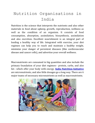 Nutrition Organisations in India