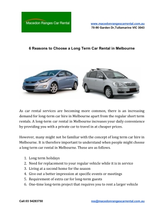 6 Reasons to Choose a Long Term Car Rental in Melbourne