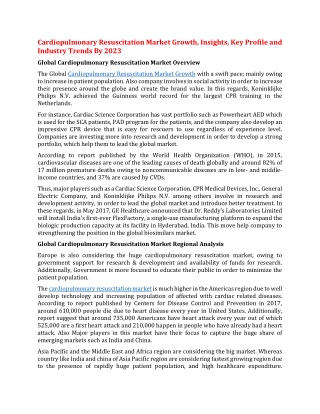 Cardiopulmonary Resuscitation Market Growth, Insights, Key Profile and Industry Trends By 2023