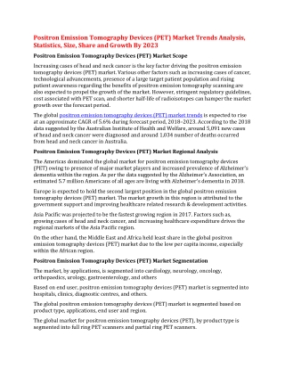 Positron Emission Tomography Devices (PET) Market Trends Analysis, Statistics, Size, Share and Growth By 2023