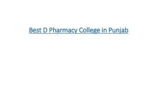Best Pharma  D Colleges in Chandigarh