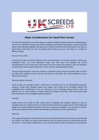 Major Considerations for Liquid Floor Screed