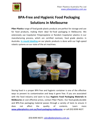 BPA-Free and Hygienic Food Packaging Solutions in Melbourne