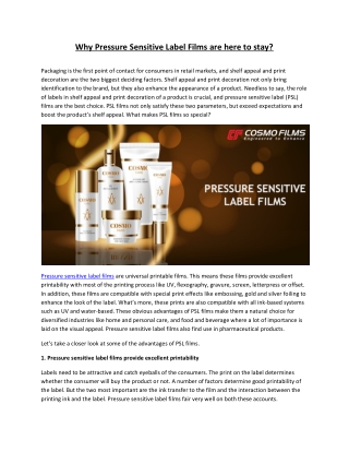 Why Pressure Sensitive Label Films are here to stay?