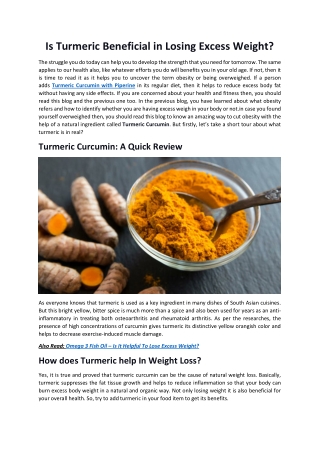 Is Turmeric beneficial in losing excess weight