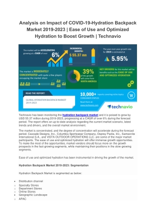 Analysis on Impact of COVID-19-Hydration Backpack Market 2019-2023 | Ease of Use and Optimized Hydration to Boost Growth