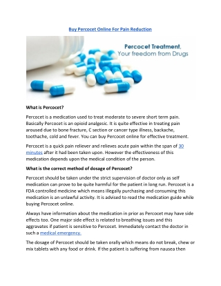 Buy Percocet Online For Pain Reduction