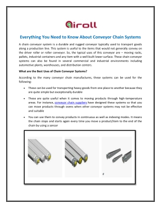 Everything You Need to Know About Conveyor Chain Systems