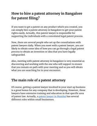 Hire a patent attorney in Bangalore for patent filing