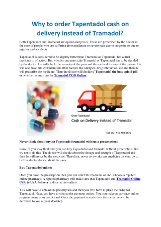 Why to order Tapentadol cash on delivery instead of Tramadol?