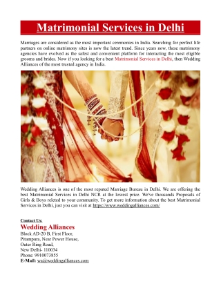 Matrimonial Services in Delhi