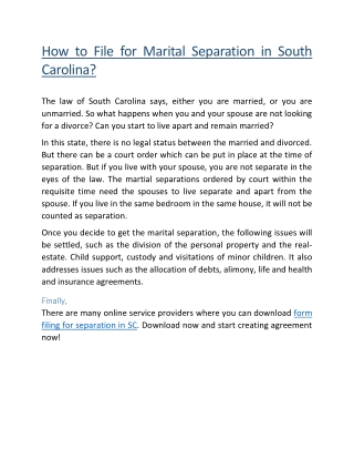 How to File for Marital Separation in South Carolina?