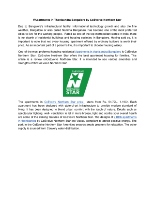 Apartments in Thanisandra Bangalore by CoEvolve Northern Star