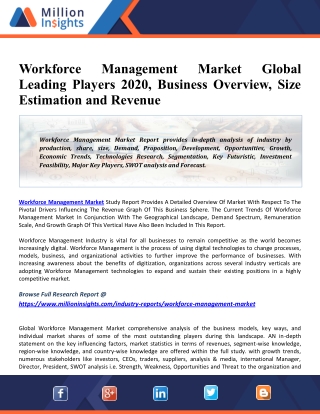 Workforce Management Market Global Leading Players 2020, Business Overview, Size Estimation and Revenue