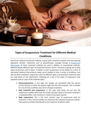 Types of Acupuncture Treatment for Different Medical Conditions