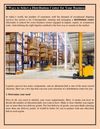 5 Ways to Select a Distribution Center for Your Business