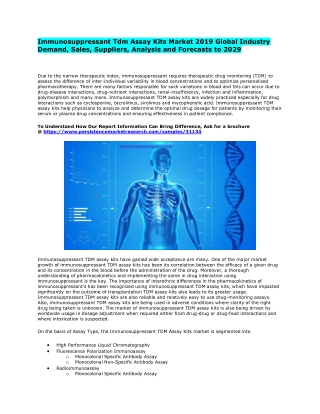 Immunosuppressant Tdm Assay Kits Market 2019 by Component, Service, Vertical, Emerging Trends, Investment, Statistics an