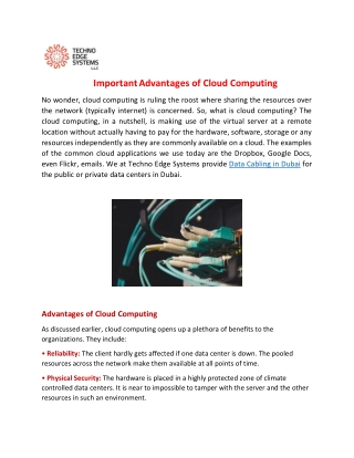 Important Advantages of Cloud Computing