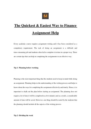 The Quickest & Easiest Way to Finance Assignment Help