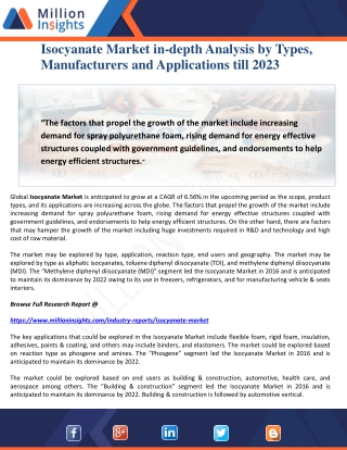 Isocyanate Market in-depth Analysis by Types, Manufacturers and Applications till 2023