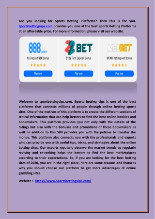 Sports Betting Platforms - Sportsbettingvips.com