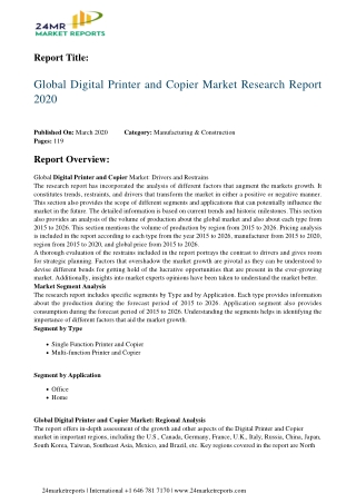 Digital Printer and Copier Analysis, Growth Drivers, Trends, and Forecast till 2026