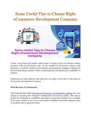 Some Useful Tips to Choose Right eCommerce Development Company