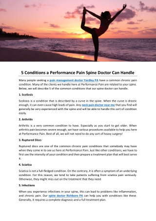 5 Conditions a Performance Pain Spine Doctor Can Handle