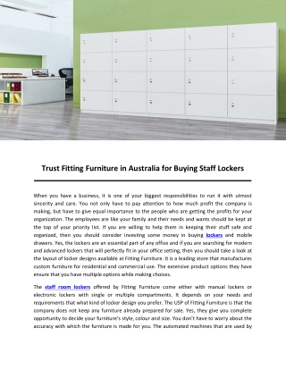 Trust Fitting Furniture in Australia for Buying Staff Lockers