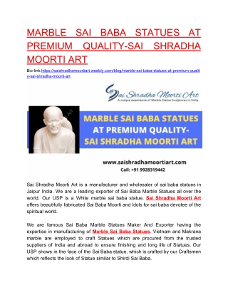 MARBLE SAI BABA STATUES AT PREMIUM QUALITY-SAI SHRADHA MOORTI ART