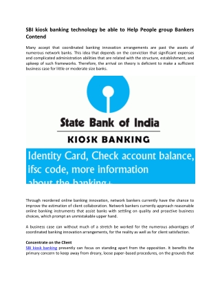 SBI kiosk banking technology be able to Help People group Bankers Contend