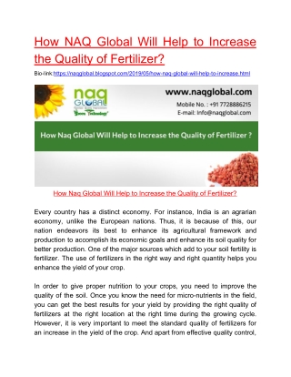 How NAQ Global Will Help to Increase the Quality of Fertilizer?