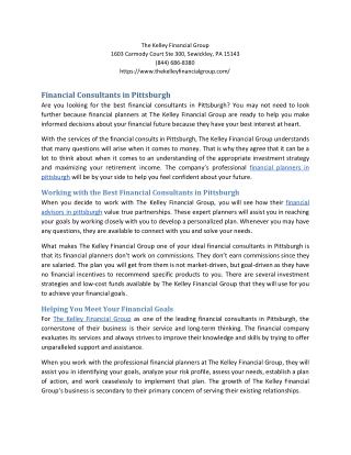 Financial Consultants in Pittsburgh