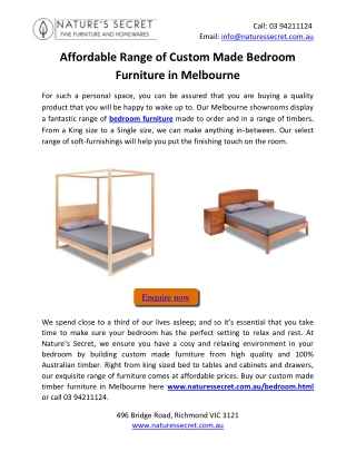 Affordable Range of Custom Made Bedroom Furniture in Melbourne
