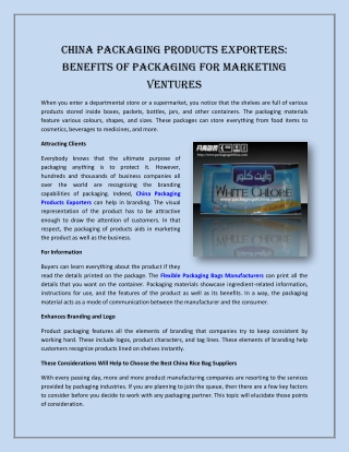 China Packaging Products Exporters: Benefits of Packaging For Marketing Ventures