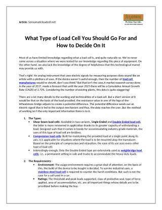 What Type of Load Cell you Should Go for and How to Decide on it