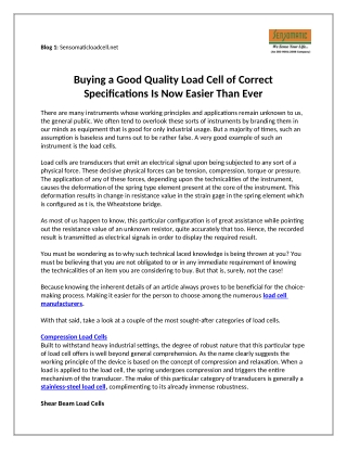 Buying A Good Quality Load Cell Of Correct Specifications Is Now Easier Than Ever