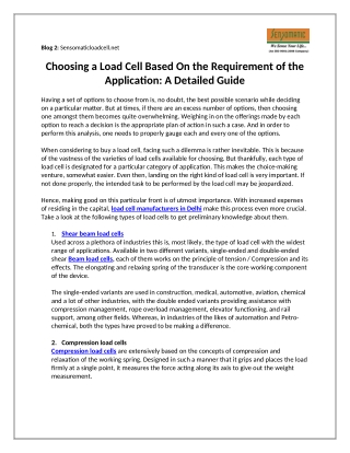 Choosing a Load Cell Based On the Requirement of the Application: A Detailed Guide