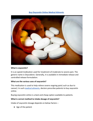 Buy Oxycontin Online Medical Ailments