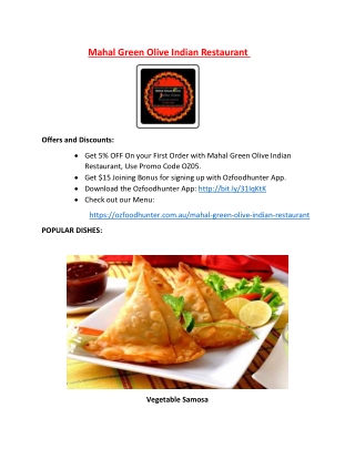5% Off – Mahal Green Olive Indian menu - Indian Restaurant Shepparton, VIC