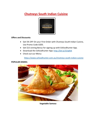 5% Off - Chutneys South Indian Cuisine Derrimut menu, VIC