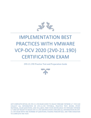 Implementation Best Practices with VMware VCP-DCV 2020 (2V0-21.19D) Certification Exam